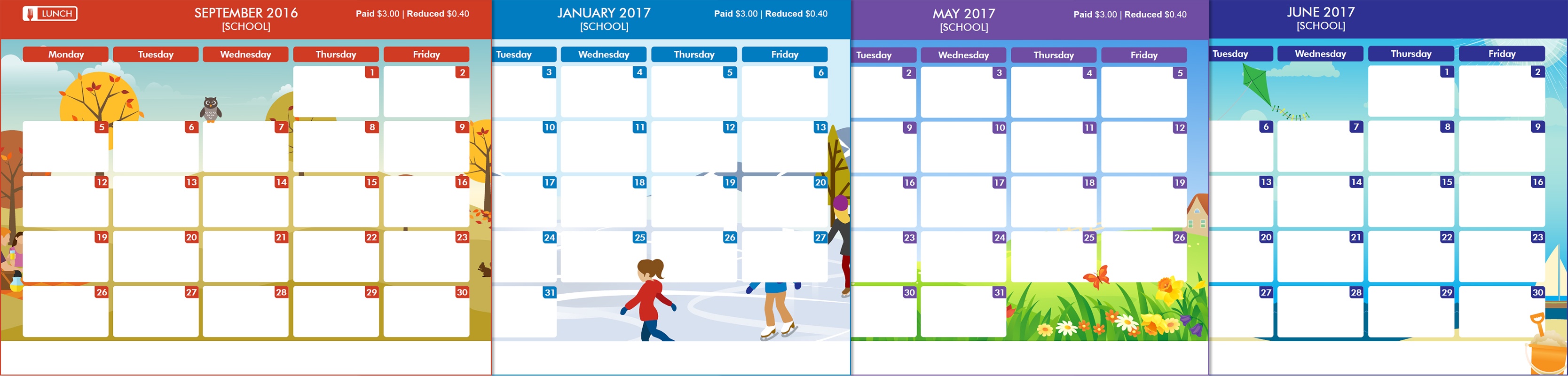 elementary school menu calendar template word